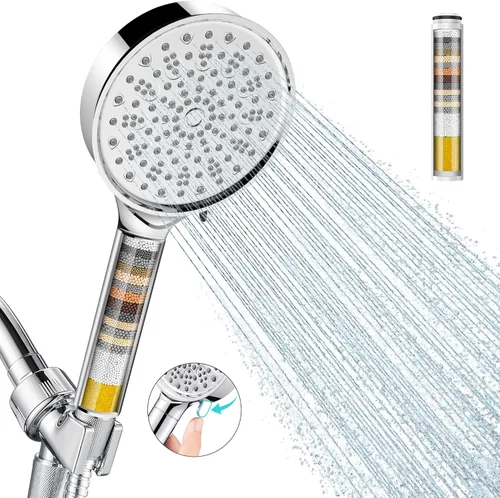 Vista 11 de Cobbe Cabezal de ducha filtrado con mano, 6 modos de pulverización, filtros suavizantes de agua, elimina el cloro y reduce la piel seca, níquel