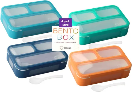 Vista 17 de Bento - Juego de Lonchera para almuerzo o refrigerio, a prueba de fugas, con recipientes, para niños y adultos, libre de BPA, apto para microondas