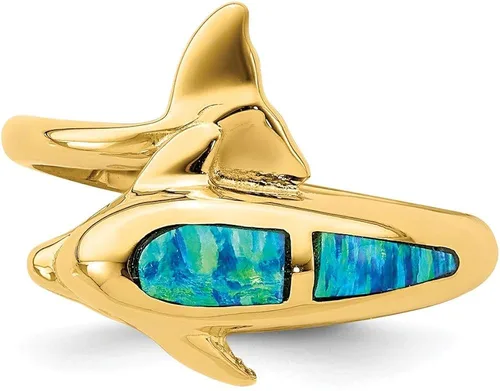 Vista 5 de Anillo de oro amarillo macizo de 14 k creado con ópalo de delfín