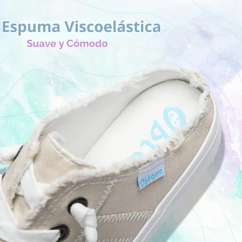 Vista 6 de Obtaom Sandalias de lona para mujer con espuma viscoelástica Clipper, tenis de moda, cómodas, fáciles de poner, sandalias sin tacón para mujer Beige