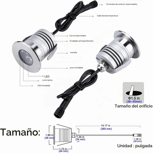 Vista 2 de Luces LED subacuáticas para piscina, 3 W, 12 V-24 V CC, IP68 impermeable, aluminio de acero inoxidable, lámpara para piscinas enterradas, estanques