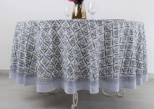 Vista 190 de Ridhi Mantel redondo estampado a mano color rosa flamenco 110 pulgadas 100%