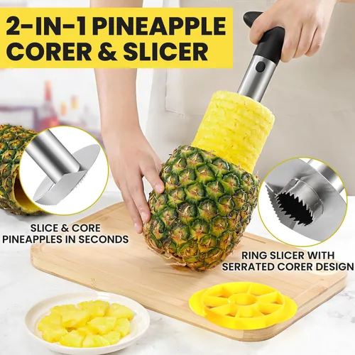 Vista 2 de CUNSENR Herramienta de descorazonador y rebanador de piña de alta calidad, cortador de piña con puntas dentadas afiladas, fácil de usar y limpiar