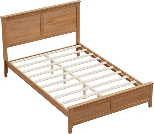 Vista 4 de Harper & Bright Designs Cama de plataforma de tamaño matrimonial con cabecero y estribo, base de cama matrimonial de madera maciza con soporte