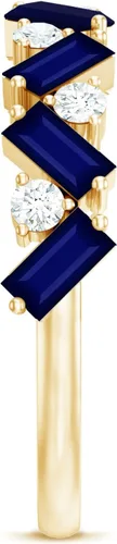 Vista 8 de Banda de media eternidad con baguette de zafiro azul certificada con moissanita en oro