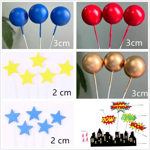 Vista 2 de Decoración para pastel de superhéroe: decoraciones de feliz cumpleaños para suministros de fiesta temática de héroes