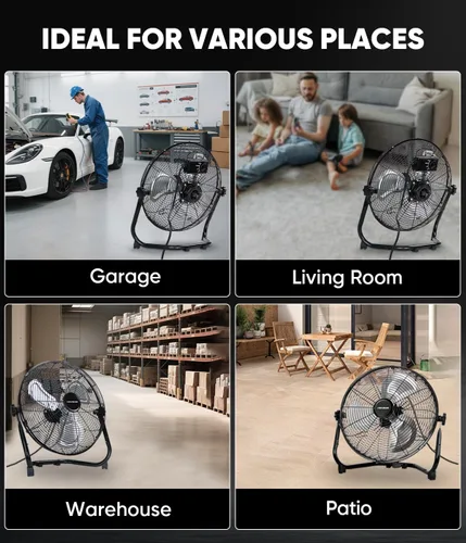 Vista 8 de KEN BROWN - Ventilador de piso de alta velocidad de 14 pulgadas, 3 velocidades, 360 °, ajustable, inclinable, potente flujo de aire para el hogar
