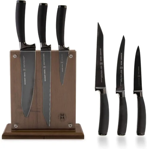 Vista 11 de Schmidt Brothers - Juego de cuchillos de cocina de 7 piezas, cubiertos de acero inoxidable alemán de alto carbono, asas de madera con acabado