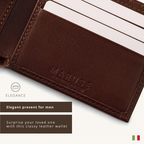 Vista 5 de Maruse Billetera plegable delgada de cuero cartera minimalista para hombres, Marrón, Minimalista
