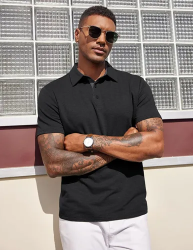 Vista 2 de COOFANDY Camisas polo de manga corta para hombre, estilo casual, de verano, cuello clásico, para golf