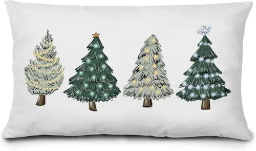 Vista 9 de KEUSPI Decoración Costera de Navidad - Fundas de almohada azules con árbol de Navidad de 12 x 20 pulgadas, fundas de almohada de Navidad