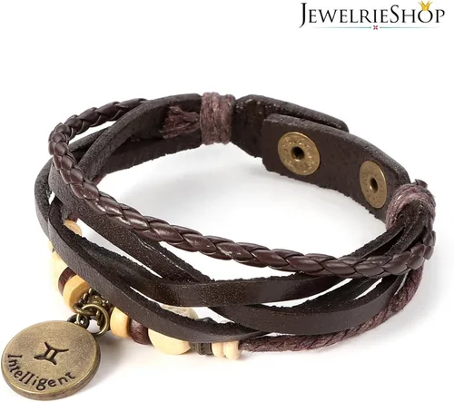Vista 2 de JewelrieShop - Pulsera de piel auténtica trenzada con cuerda, diseño del zodiaco, ajustable, para hombre y mujer