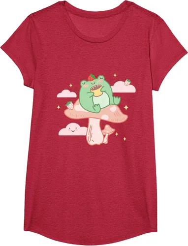 Vista 60 de Kawaii Strawberry Frog On Mushroom - Camiseta de manga corta de anime, Azul / Patchwork, S Azul Pastel