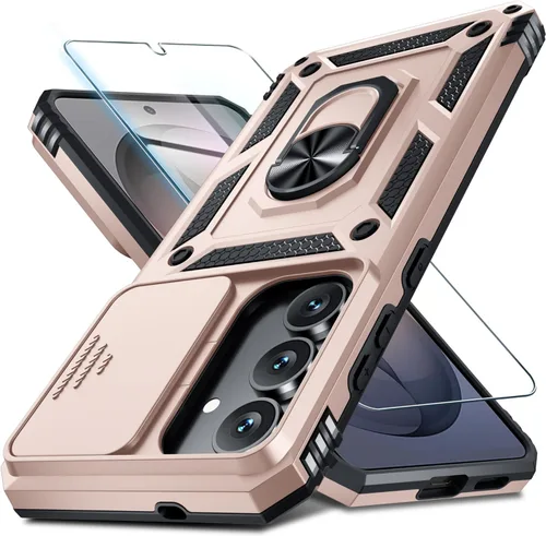 Vista 32 de Janmitta Compatible con Samsung Galaxy S24 FE Funda con Cubierta Deslizante Integrada para Lente de Cámara + Protector de Pantalla + Soporte de Azul