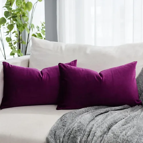 Vista 60 de Juego de 2 fundas de almohada decorativas de terciopelo de 14 x 14 pulgadas con cremallera, fundas de cojín cuadradas suaves y lisas de lujo