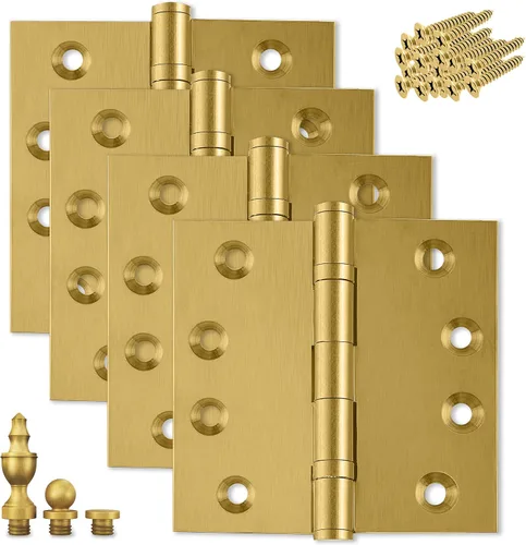 Vista 10 de Bisagra de puerta de latón macizo, rodamiento de bolas resistente, 4 x 4 pulgadas, con puntas decorativas de rosca incluidas, juego de 4 bisagras