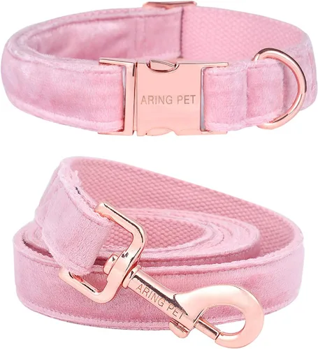 Vista 10 de ARING PET Collar y correa para perro, juego de collar y correa de terciopelo para perro, suave y cómodo, collares ajustables para perros