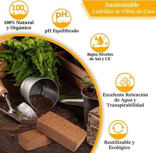 Vista 4 de Riare 2 piezas Ladrillos de Fibra de Coco Orgánica Bloques de Suelo - Ladrillo de Turba de Coco Comprimido 100% Natural Sustrato de Fibra de Coco
