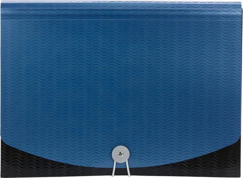 Vista 2 de Smead Poly clasificadora, 6 separadores, cierre de solapa y cordón, tamaño carta, patrón de ondas, azul/negro (70872) Un organizador de carpetas