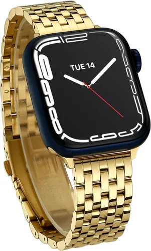 Vista 10 de Correa de reloj de siete eslabones para Apple Watch Series 11, 10, 9, 8, 7, 6, 5, 4, 3, 2, 1 y SE 3/2/1 para mujer, elegante correa de metal de Oro
