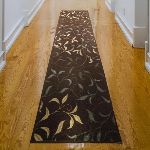 Vista 53 de Ottomanson, colección OttoHome, tapete para corredor con diseño azul claro y damasco (antiderrapante), parte trasera de goma Floral Beige