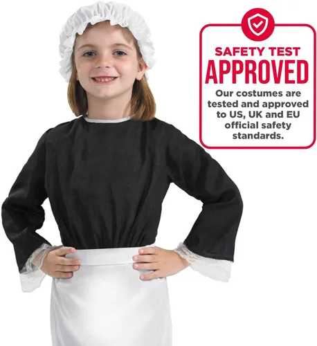 Vista 4 de fun shack Disfraz de sirvienta de cocina victoriana colonial para niños, accesorios históricos
