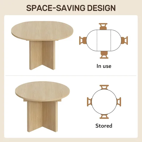 Vista 4 de Mesa de comedor extensible, redonda de 35.4 pulgadas a 47.2 pulgadas, mesa de comedor de madera ovalada con hoja de extensión, moderna mesa