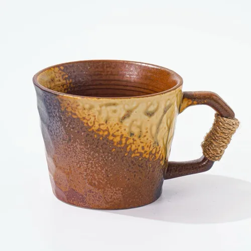 Vista 8 de Taza única de estilo vintage japonés retro primitivo, hecha a mano en cerámica con barniz libre de plomo, taza de té artesanal, cómoda asa, taza