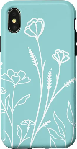 Vista 4 de iPhone 15 lindo verano flores silvestres diseño en azul verde pastel caso