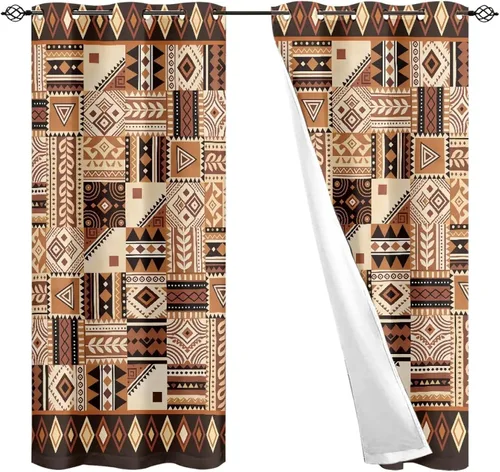 Vista 6 de Dreaweet African Tribal Blackout Curtains 63 Inch Long 2 Panels Set Bohemian Ethnic Geometric Grommet Top Thermal Insulated Curtains for Living Room