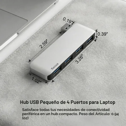 Vista 5 de Hub USB 3.0 del lado derecho, divisor USB sin cable de 4 puertos para laptop, diseño de enchufe directo, compatible con MacBook, portátiles