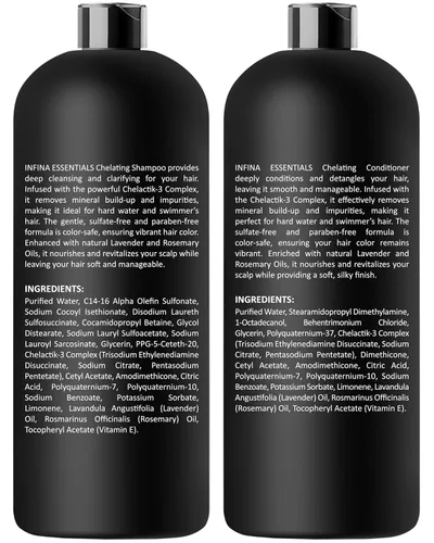 Vista 8 de INFINA ESSENTIALS Champú y acondicionador clarificante quelante para eliminación de agua dura y cloro 16 onzas líquidas Champú desintoxicante