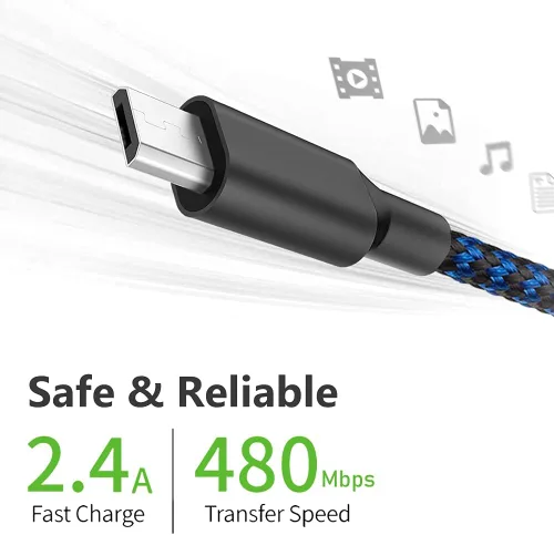 Vista 5 de Cable micro USB, paquete de 3 cables de carga Android de 10 pies, cable largo de nailon trenzado de sincronización y carga rápida compatible