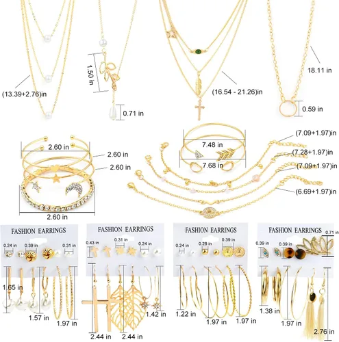 Vista 5 de AROIC 38-52PCS Jewelry Set with Necklace Bracelet Layered Ball Dangle Hoop Stud Earrings for Women Jewelry Fashion and Valentine Birthday Party Gift