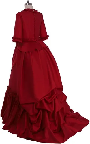 Vista 5 de Vestido victoriano gótico rojo para mujer, disfraz de vampiro Mina Harker