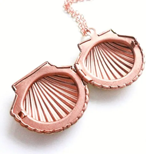 Vista 8 de Adecco LLC Mermaid Valentine Collar náutico, pequeño medallón de concha, Rose gold, WK-roseshell V