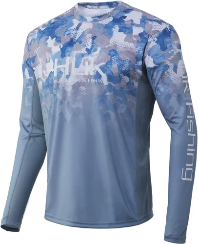 Vista 22 de HUK Camisa de manga larga Icon X para hombre, camisa de pesca de alto rendimiento Azul celeste