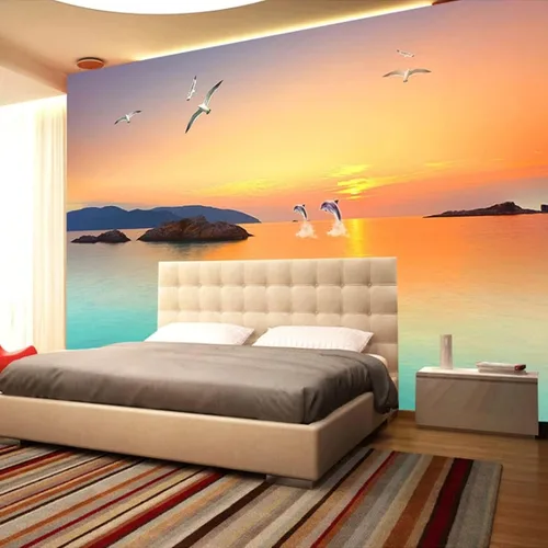 Vista 14 de Papel tapiz 3D de gaviota de playa, papel tapiz de globo de aire caliente de coco, murales panorámicos extraíbles, adecuado para decoración