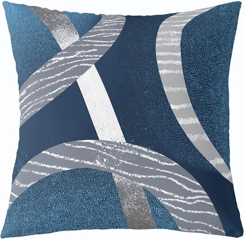 Vista 7 de Funda de almohada moderna con estampado de líneas geométricas de doble cara de 16 x 16 pulgadas, funda de almohada cuadrada suave con remolinos