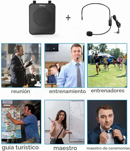 Vista 7 de Amplificador de voz portátil de 30 W con auriculares con micrófono cableado, sistema PA recargable de 2800 mAh, altavoz con micrófono personal