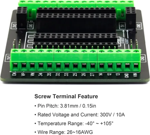 Vista 4 de para ESP32 Placa de ruptura 30 pines GPIO 1 en 3 Placa de expansión Bloques de terminal de 3.81mm 0.15" para módulo ESP32 ESP-WROOM-32 ESP32-DevKitC
