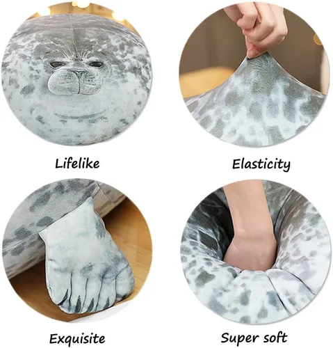 Vista 4 de EHOTONG - Linda almohada con forma de foca regordeta de peluche, almohada suave para abrazar con forma de foca gordita, juguete de animal de peluche