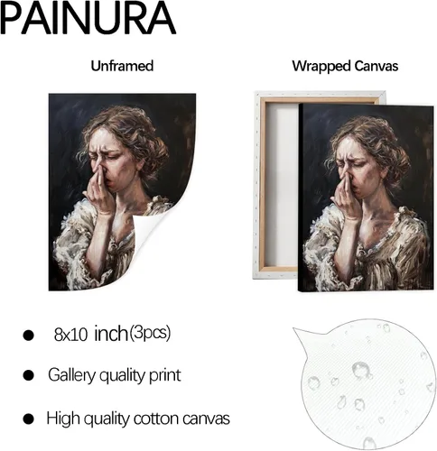 Vista 2 de PAINURA Juego de 3 impresiones en lienzo para pared de baño, retro, vintage, impermeables, perfectas para baño, cocina, sala de estar, dormitorio