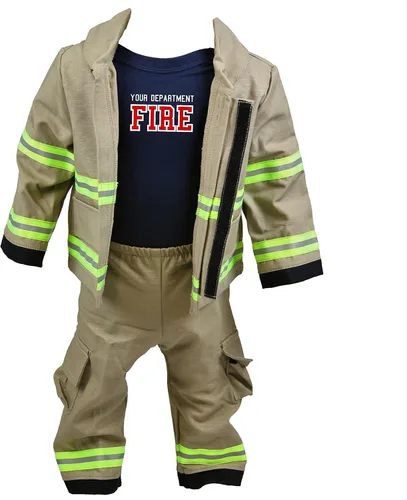 Vista 2 de Traje de bebé de 3 piezas de color bronceado personalizado bombero