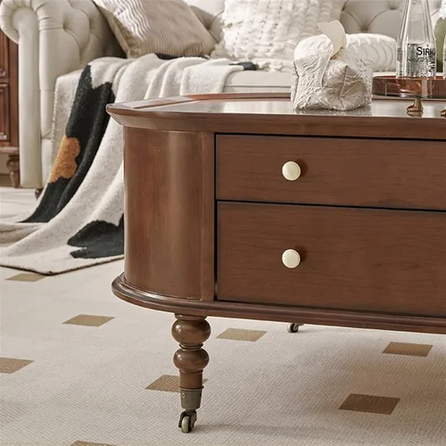 Vista 7 de Mesa auxiliar para sala de estar, mesa auxiliar de madera retro con parte superior de cristal temporal, mesa central rectangular con 2 cajones