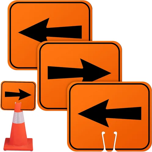 Vista 8 de Geetery 18 letreros de desviación de flecha de tráfico naranja, cono de carretera, direccional superior izquierda, derecha, flechas rectas