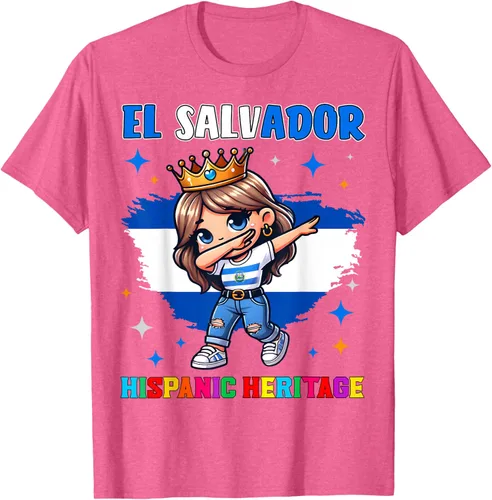 Vista 32 de Camiseta infantil El Salvador Dabbing Girl Hispanic Heritage Celebration, Negro