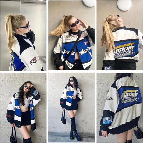 Vista 3 de Vamtac Vintage Hombres Motocicleta Bomber Varsity Chaquetas Gráfico Casual Flojo Hip-Hop Letterman Streetwear Uniformes, 01-Blanco