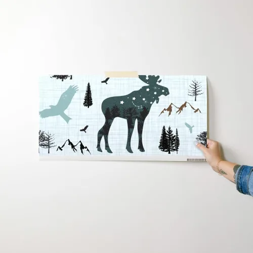 Vista 7 de Spoonflower Papel tapiz para despegar y pegar, diseño de animales del bosque ártico, bosque, montañas de Alaska, aventura, oso, alce, papel tapiz