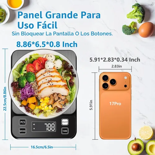 Vista 2 de Báscula de alimentos impermeable IPX7 de 0.00 oz de precisión de cocina, báscula digital de alimentos de 11.0 lbs/11 libras recargable por USB